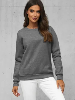Fashion Damen Sweatshirt Anthrazit JS/W01Z Damen Sweatshirts Ohne Print | Sweatshirts Ohne Kapuze