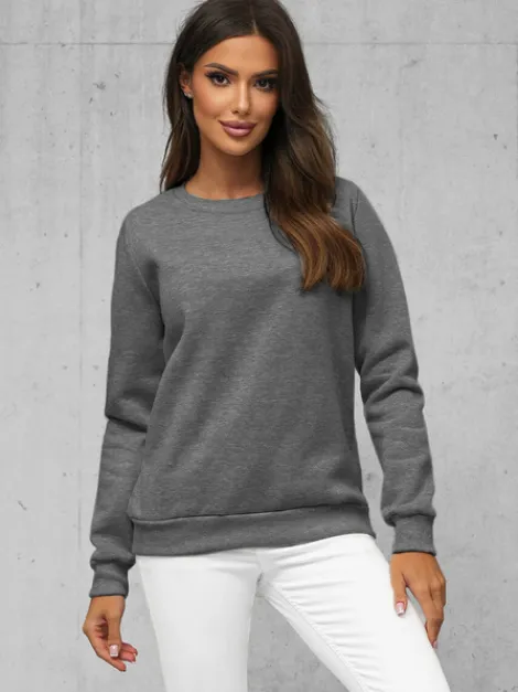 Fashion Damen Sweatshirt Anthrazit JS/W01Z Damen Sweatshirts Ohne Print | Sweatshirts Ohne Kapuze
