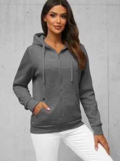 Outlet Damen Sweatshirt Anthrazit JS/W03Z Damen Sweatshirts Ohne Print | Sweatshirts Ohne Kapuze