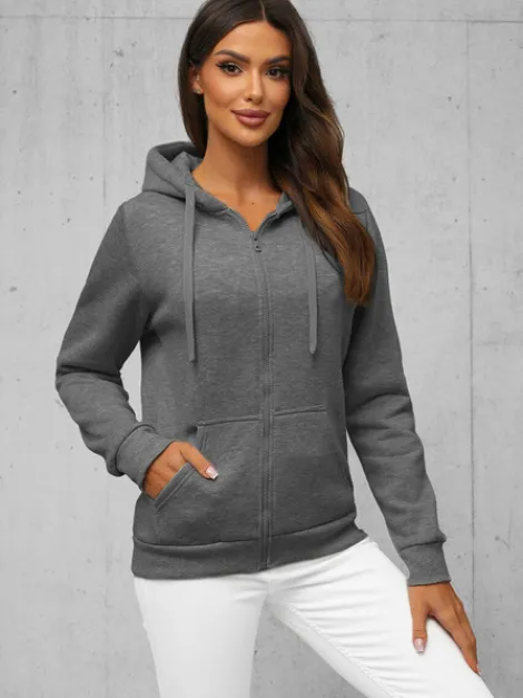 Outlet Damen Sweatshirt Anthrazit JS/W03Z Damen Sweatshirts Ohne Print | Sweatshirts Ohne Kapuze