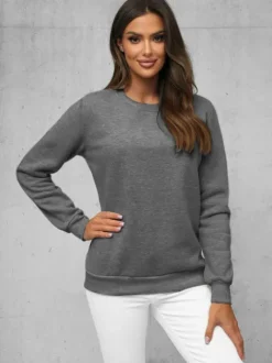 Fashion Damen Sweatshirt Anthrazit JS/W01Z Damen Sweatshirts Ohne Print | Sweatshirts Ohne Kapuze