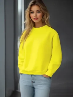 New Damen Sweatshirt Gelb-Neon JS/W01Z Damen Sweatshirts Ohne Print | Sweatshirts Ohne Kapuze