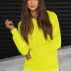 Fashion Damen Sweatshirt Gelb-Neon JS/W02Z Damen Sweatshirts Ohne Print | Sweatshirts Ohne Kapuze
