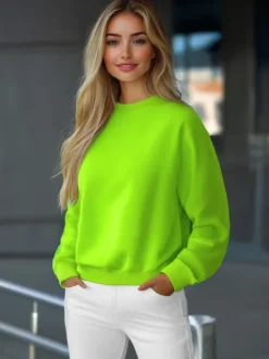 Best Damen Sweatshirt Grün-Neon JS/W01Z Damen Sweatshirts Ohne Print | Sweatshirts Ohne Kapuze