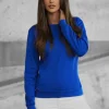 Outlet Damen Sweatshirt Kobalt JS/W01Z Damen Sweatshirts Ohne Print | Sweatshirts Ohne Kapuze