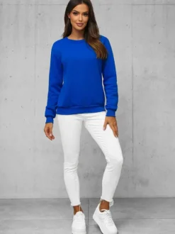 Sale Damen Sweatshirt Kobalt JS/W01Z Damen Sweatshirts Ohne Print | Sweatshirts Ohne Kapuze