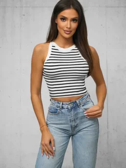Clearance Damen Tanktop Weiß/Schwarz O/JK6557 Damen Tops