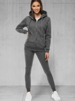 Fashion Damen Trainingsanzug Dunkelgrau 48 Damen Trainingsanzüge Mit Reißverschluss | Trainingsanzüge Mit Kapuze