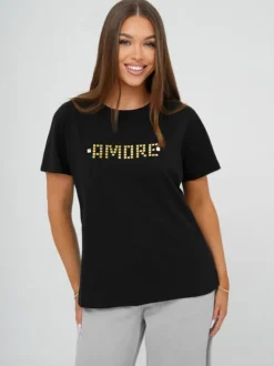 Best Damen T-shirt Schwarz-Gold JS/YJ77716 Damen T-shirts Mit Motiv
