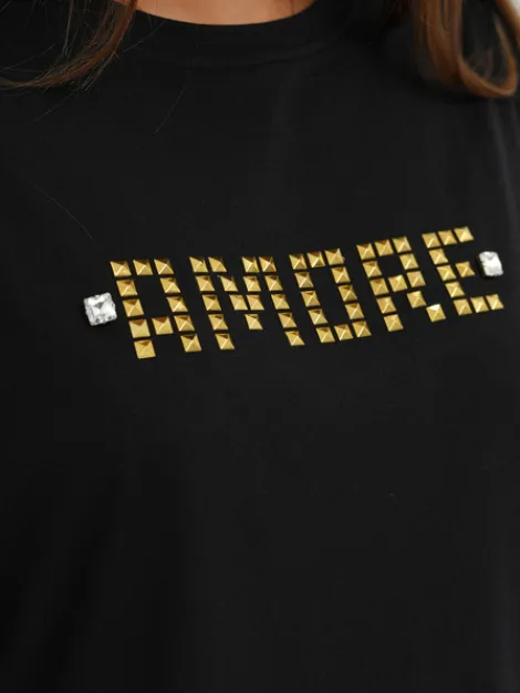 Best Damen T-shirt Schwarz-Gold JS/YJ77716 Damen T-shirts Mit Motiv
