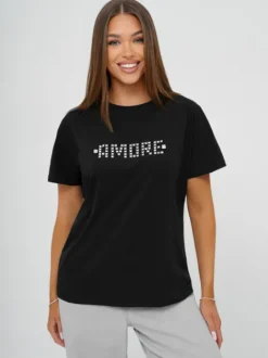 Best Damen T-shirt Schwarz-Silber JS/YJ77716 Damen T-shirts Mit Motiv
