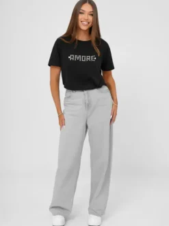Best Damen T-shirt Schwarz-Silber JS/YJ77716 Damen T-shirts Mit Motiv