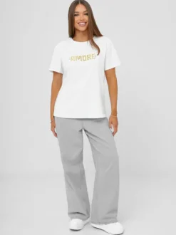 New Damen T-shirt Weiß-Gold JS/YJ77716 Damen T-shirts Mit Motiv