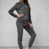 New Damen Velours Sportanzug Anthrazit JS/35C1612/5 Damen Velours Trainingsanzüge | Trainingsanzüge Mit Kapuze