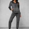 Hot Damen Velours Sportanzug Anthrazit JS/35C1610/5 Damen Velours Trainingsanzüge | Trainingsanzüge Mit Reißverschluss