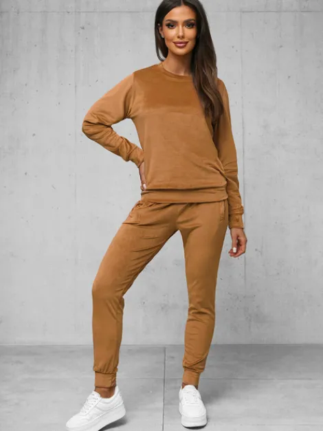 Outlet Damen Velours Sportanzug Camel O/8C1173/157Z Damen Velours Trainingsanzüge | Trainingsanzüge Ohne Kapuze