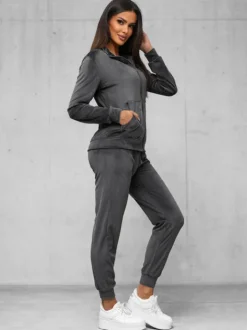 Hot Damen Velours Sportanzug Anthrazit JS/35C1610/5 Damen Velours Trainingsanzüge | Trainingsanzüge Mit Reißverschluss