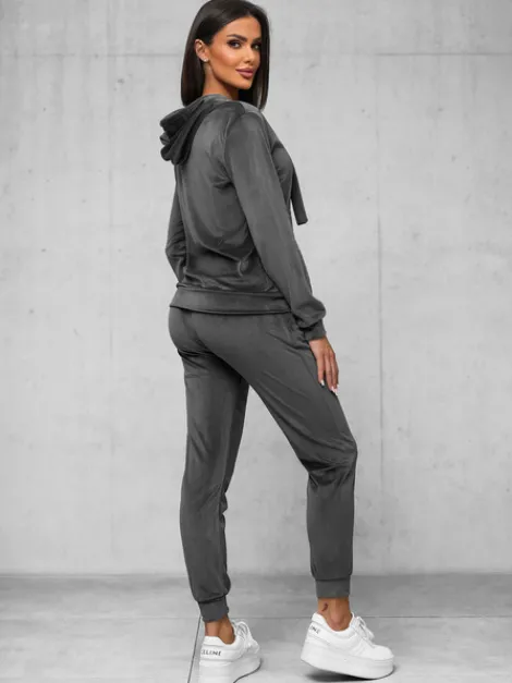 New Damen Velours Sportanzug Anthrazit JS/35C1612/5 Damen Velours Trainingsanzüge | Trainingsanzüge Mit Kapuze