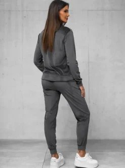 Hot Damen Velours Sportanzug Anthrazit JS/35C1610/5 Damen Velours Trainingsanzüge | Trainingsanzüge Mit Reißverschluss