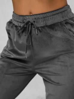 New Damen Velours Sportanzug Anthrazit JS/35C1612/5 Damen Velours Trainingsanzüge | Trainingsanzüge Mit Kapuze
