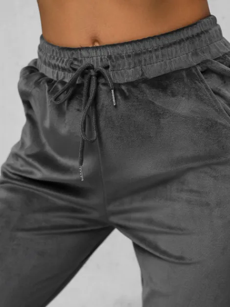 New Damen Velours Sportanzug Anthrazit JS/35C1612/5 Damen Velours Trainingsanzüge | Trainingsanzüge Mit Kapuze
