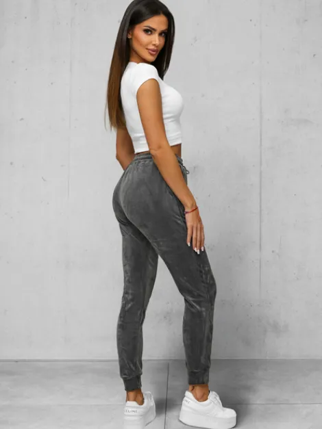 Hot Damen Velours Sporthose Anthrazit JS/8K1532/6 Damen Velour Hosen | Sporthosen