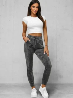 Hot Damen Velours Sporthose Anthrazit JS/8K1532/6 Damen Velour Hosen | Sporthosen