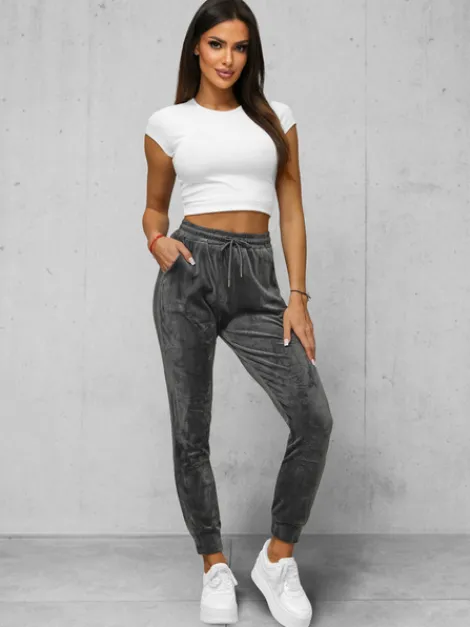 Hot Damen Velours Sporthose Anthrazit JS/8K1532/6 Damen Velour Hosen | Sporthosen