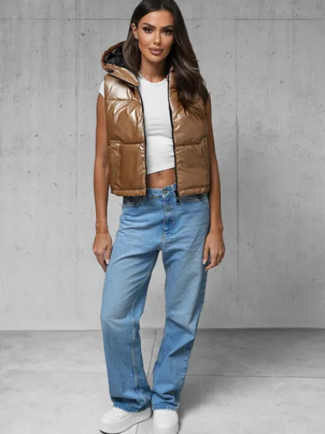 Outlet Damen Weste Gold JS/5M3190/84 Damen Kapuzenwesten | Steppwesten