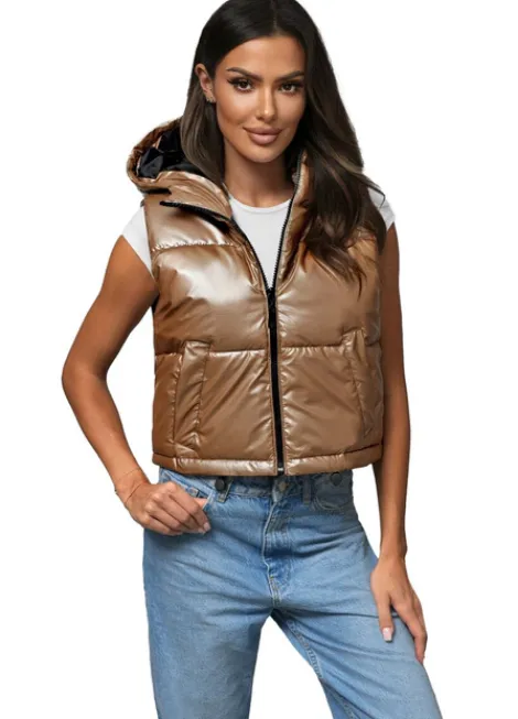 Outlet Damen Weste Gold JS/5M3190/84 Damen Kapuzenwesten | Steppwesten