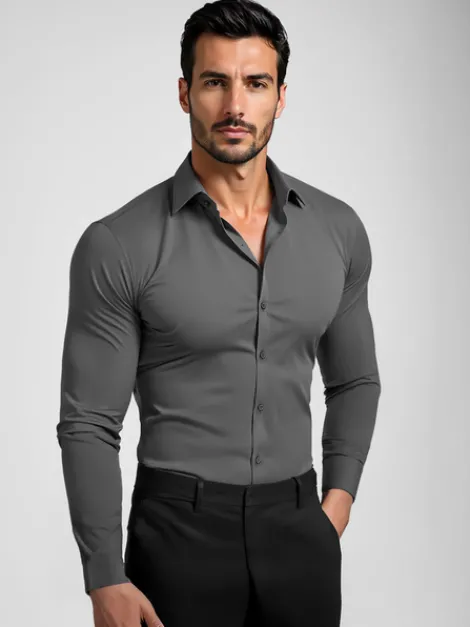 Clearance Herren Hemd Anthrazit O/V141 Herren Langarm Hemden