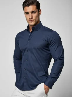 Discount Herren Hemd Dunkelblau O/V139 Herren Langarm Hemden | Freizeithemden