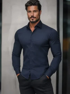 Clearance Herren Hemd Dunkelblau O/V133 Herren Langarm Hemden