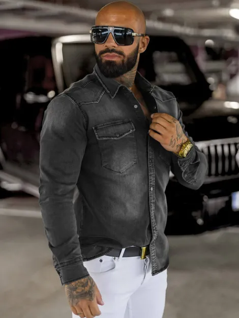 Best Herren Jeanshemd Anthrazit O/51413 Herren Langarm Hemden | Jeanshemden