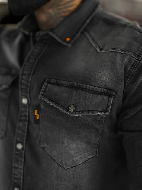 Best Herren Jeanshemd Anthrazit O/51413 Herren Langarm Hemden | Jeanshemden