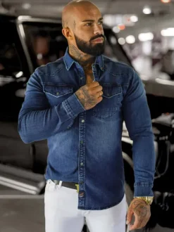 New Herren Jeanshemd O/51411 Herren Langarm Hemden | Jeanshemden