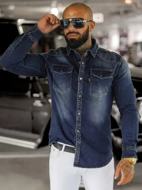 Hot Herren Jeanshemd O/51410 Herren Langarm Hemden | Jeanshemden