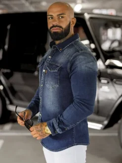 Hot Herren Jeanshemd O/51410 Herren Langarm Hemden | Jeanshemden