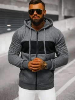 New Herren Kapuzenpullover Dunkelgrau JS/8B1330/5 Herren Sweatshirts Ohne Print | Kapuzenpullover