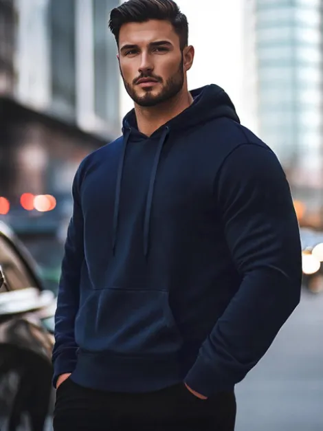 Discount Herren Kapuzenpullover Dunkelblau JS/2009Z Herren Sweatshirts Ohne Print | Kapuzenpullover