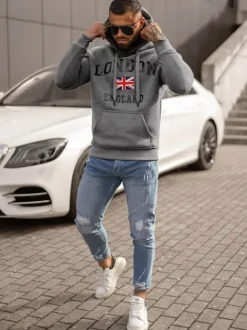 Outlet Herren Kapuzenpullover Dunkelgrau JS/8B1355/5 Herren Sweatshirts Mit Print | Kapuzenpullover