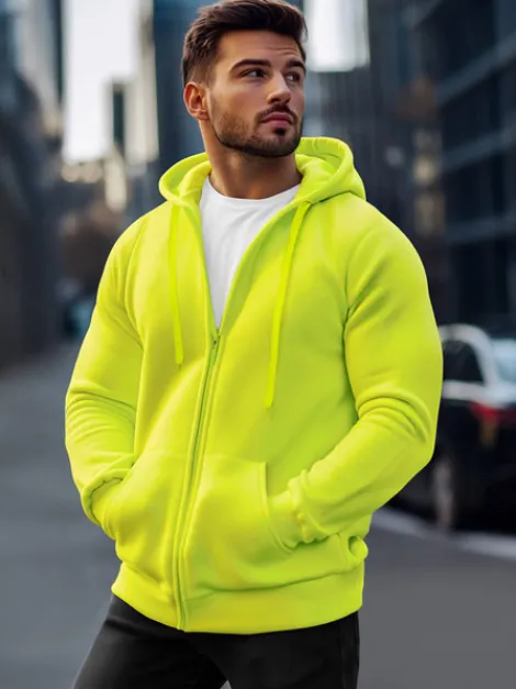 Discount Herren Kapuzenpullover Gelb-Neon JS/2008Z Herren Kapuzenpullover | Sweatjacken