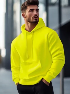New Herren Kapuzenpullover Gelb-Neon JS/2009Z Herren Sweatshirts Ohne Print | Kapuzenpullover