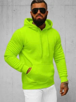Fashion Herren Kapuzenpullover Grün-Neon JS/2009Z Herren Sweatshirts Ohne Print | Kapuzenpullover