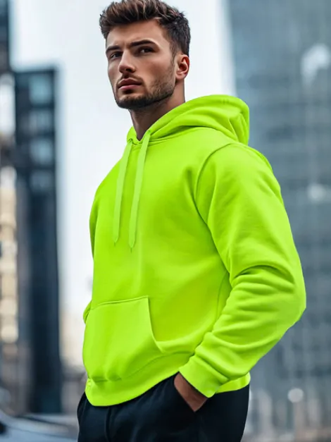 Online Herren Kapuzenpullover Grün-Neon JS/2009Z Herren Sweatshirts Ohne Print | Kapuzenpullover