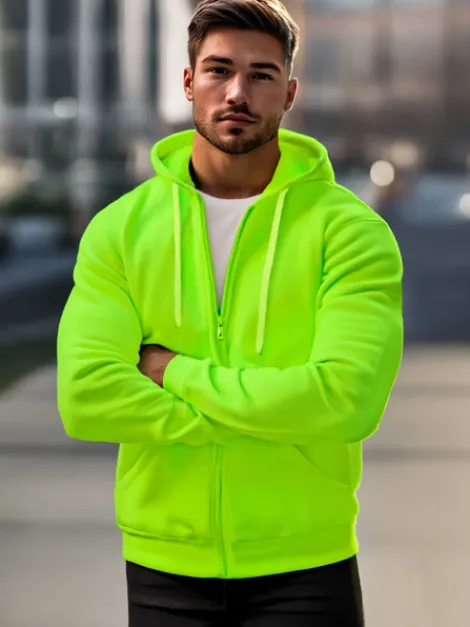 Clearance Herren Kapuzenpullover Grün-Neon JS/2008Z Herren Kapuzenpullover | Sweatjacken