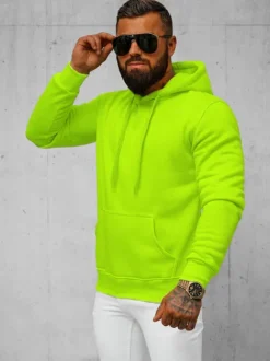 Fashion Herren Kapuzenpullover Grün-Neon JS/2009Z Herren Sweatshirts Ohne Print | Kapuzenpullover