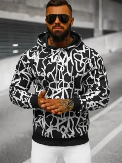 Best Herren Kapuzenpullover Schwarz- JS/8B1139/1 Herren Sweatshirts Mit Print | Kapuzenpullover