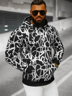 Best Herren Kapuzenpullover Schwarz- JS/8B1139/1 Herren Sweatshirts Mit Print | Kapuzenpullover