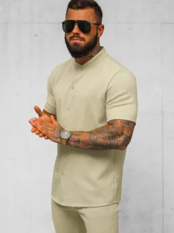 Fashion Herren Kurzarmhemd O/Y972T Herren Kurzarmhemden | Stehkragenhemden